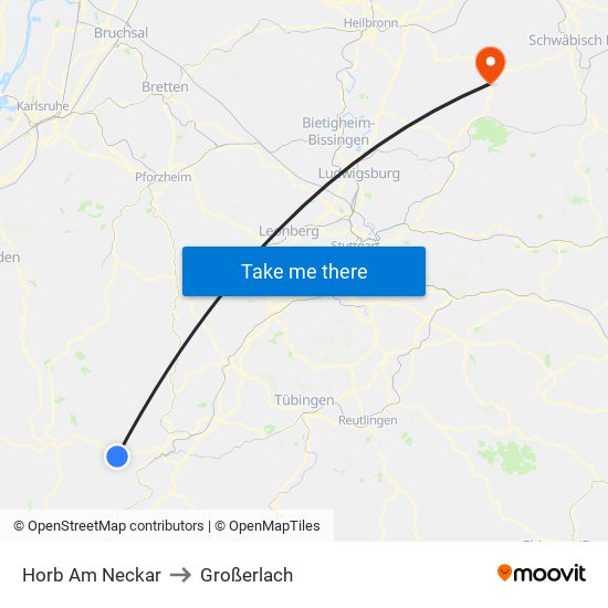 Horb Am Neckar to Großerlach map