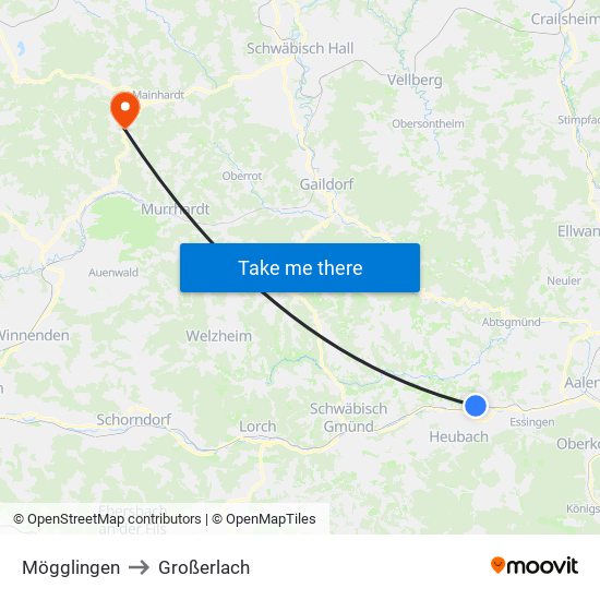 Mögglingen to Großerlach map