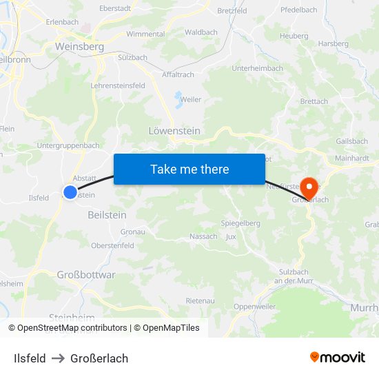 Ilsfeld to Großerlach map