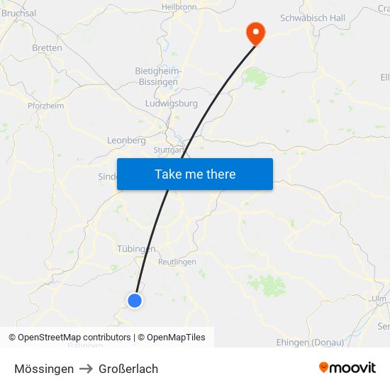 Mössingen to Großerlach map