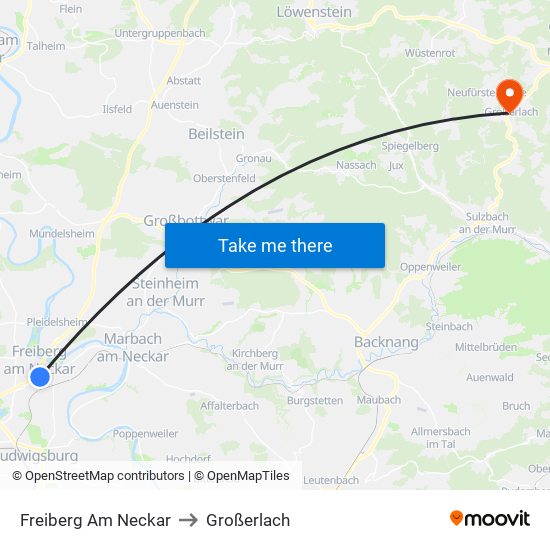 Freiberg Am Neckar to Großerlach map