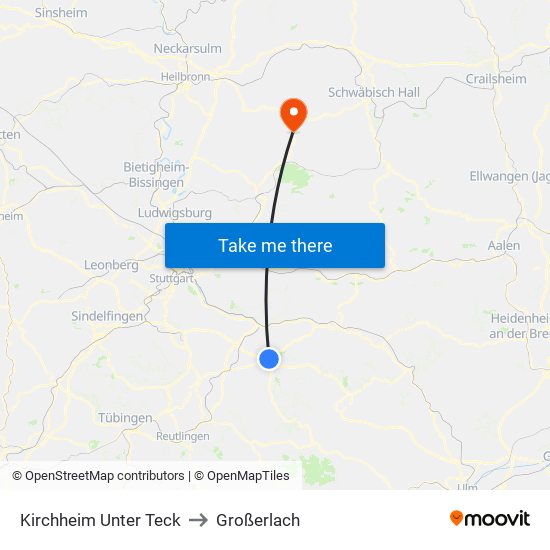 Kirchheim Unter Teck to Großerlach map