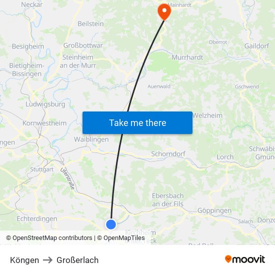Köngen to Großerlach map