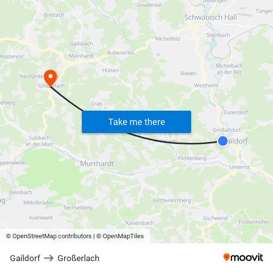 Gaildorf to Großerlach map