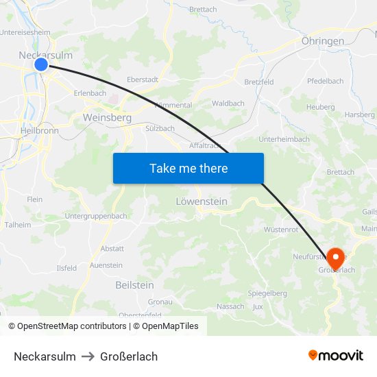 Neckarsulm to Großerlach map