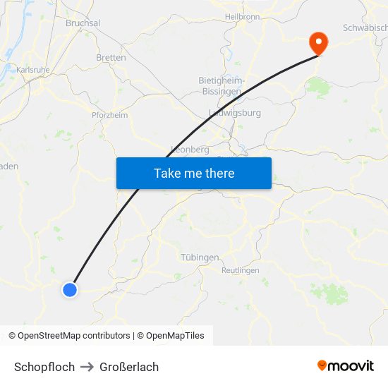 Schopfloch to Großerlach map