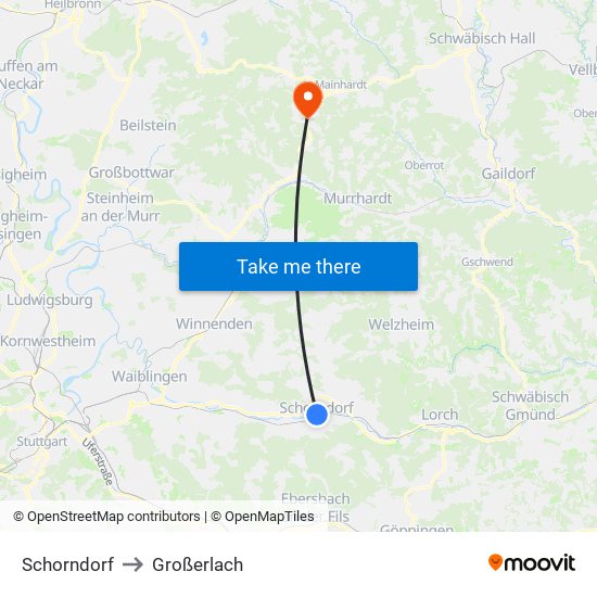 Schorndorf to Großerlach map