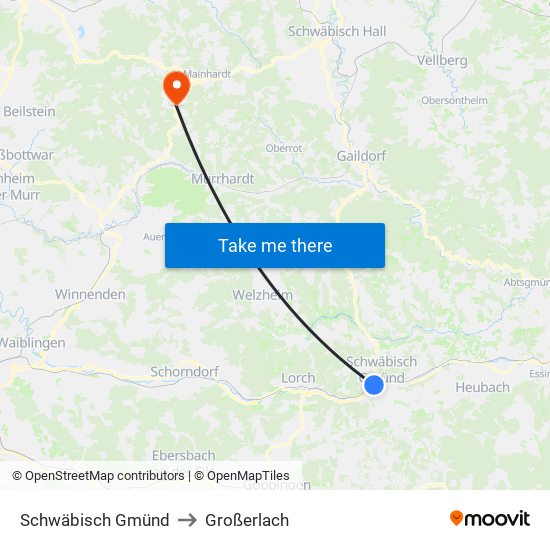 Schwäbisch Gmünd to Großerlach map