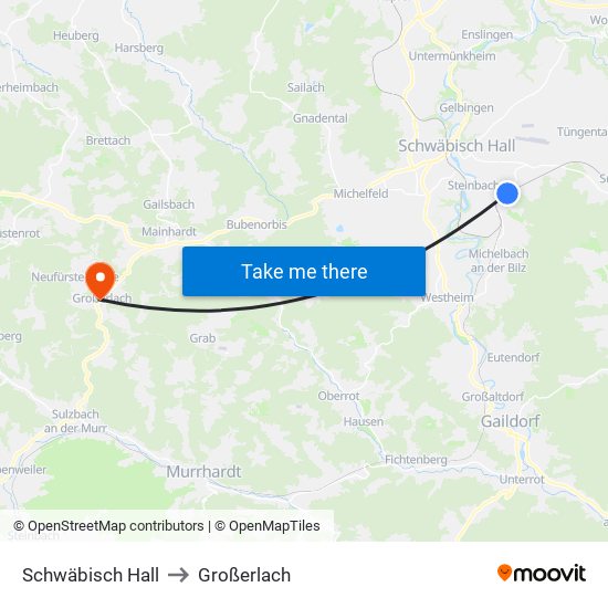 Schwäbisch Hall to Großerlach map