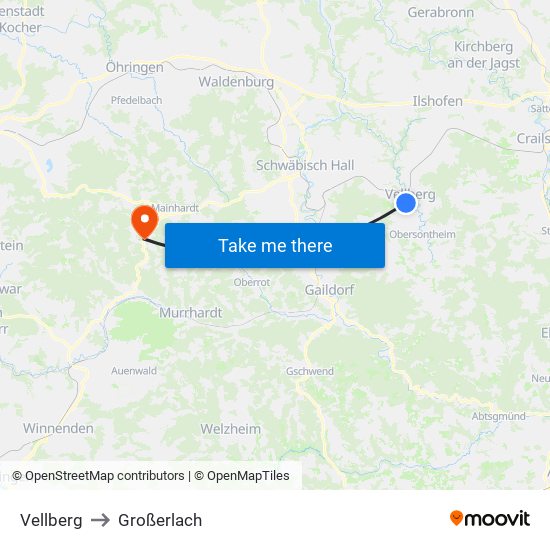 Vellberg to Großerlach map