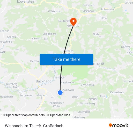 Weissach Im Tal to Großerlach map