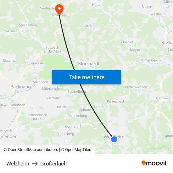 Welzheim to Großerlach map