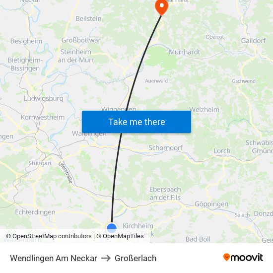 Wendlingen Am Neckar to Großerlach map