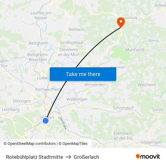 Rotebühlplatz Stadtmitte to Großerlach map