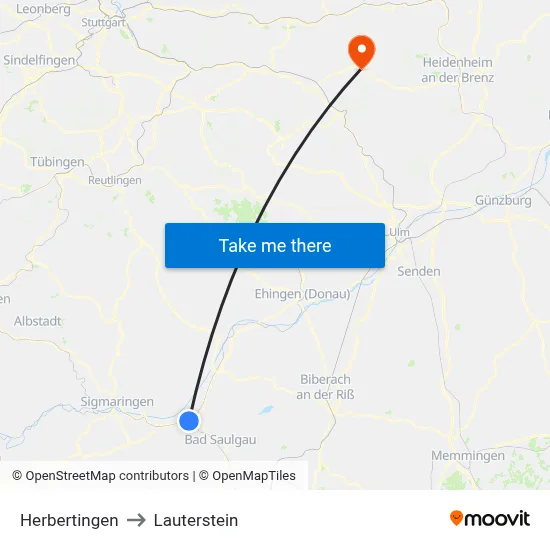 Herbertingen to Lauterstein map