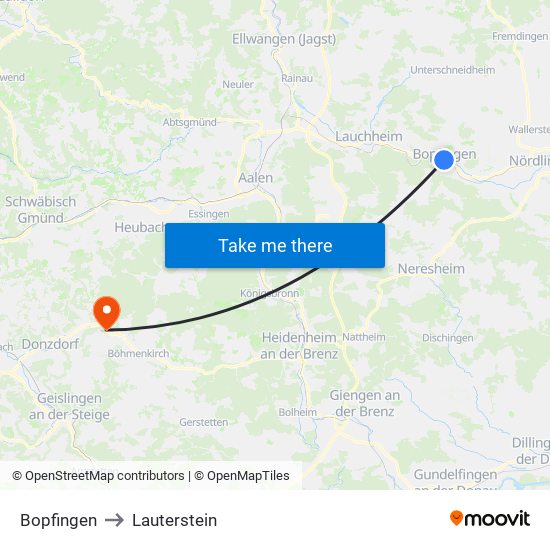 Bopfingen to Lauterstein map