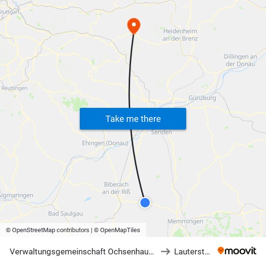 Verwaltungsgemeinschaft Ochsenhausen to Lauterstein map