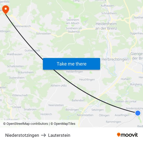 Niederstotzingen to Lauterstein map