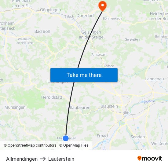 Allmendingen to Lauterstein map