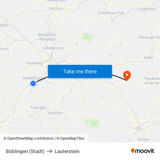 Böblingen (Stadt) to Lauterstein map