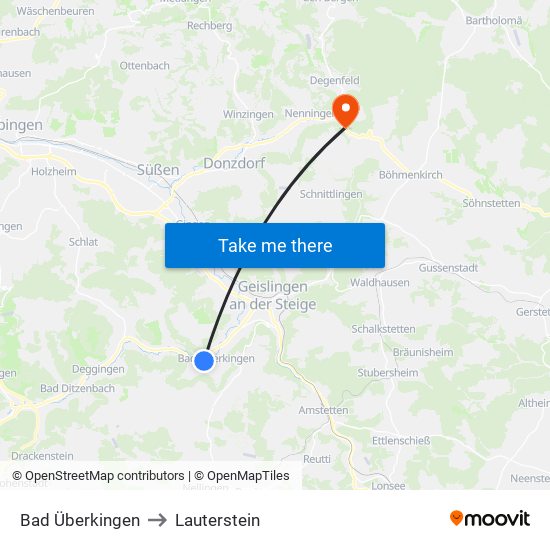 Bad Überkingen to Lauterstein map