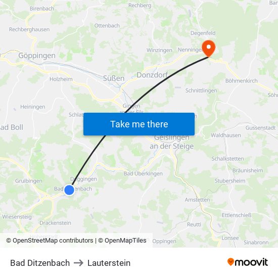 Bad Ditzenbach to Lauterstein map