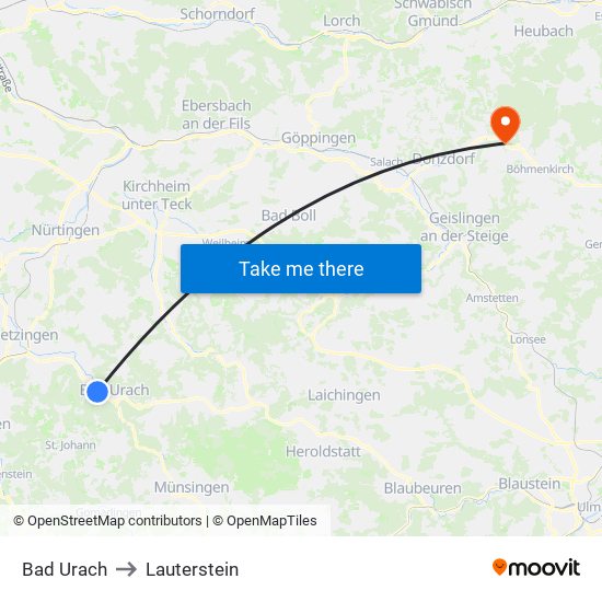 Bad Urach to Lauterstein map