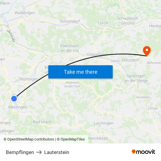 Bempflingen to Lauterstein map