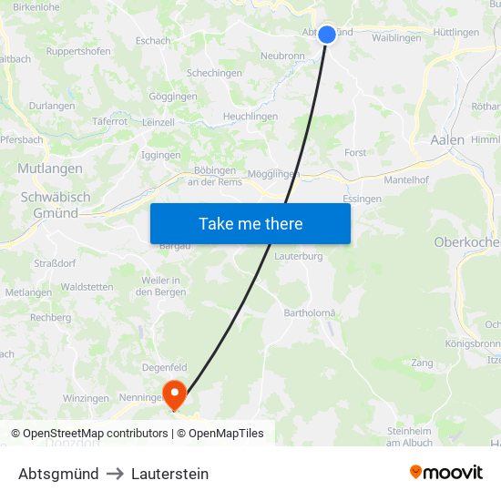 Abtsgmünd to Lauterstein map
