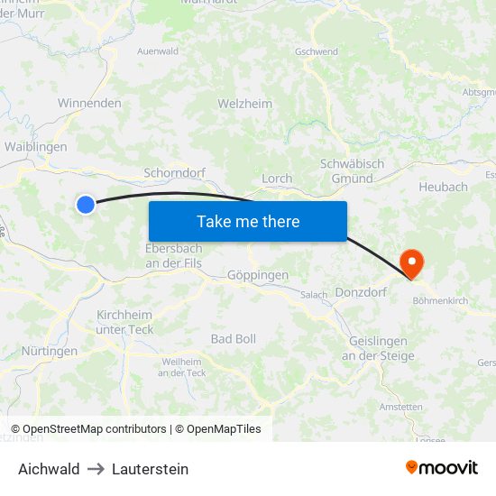 Aichwald to Lauterstein map