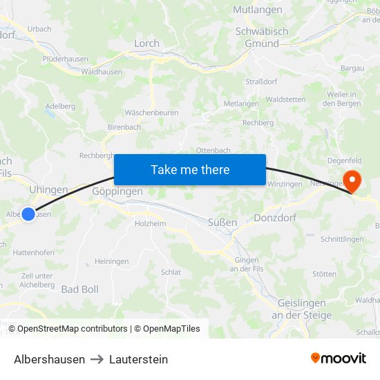 Albershausen to Lauterstein map