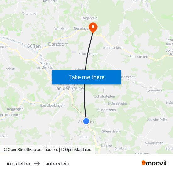 Amstetten to Lauterstein map