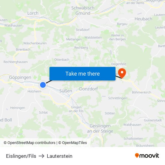 Eislingen/Fils to Lauterstein map