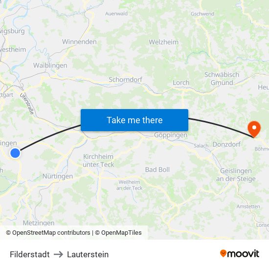 Filderstadt to Lauterstein map