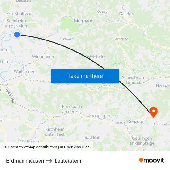 Erdmannhausen to Lauterstein map