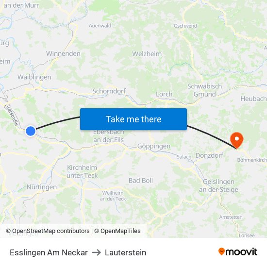 Esslingen Am Neckar to Lauterstein map