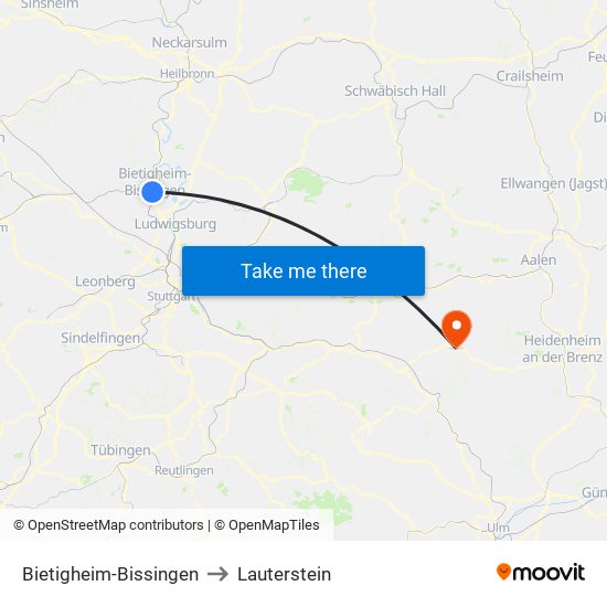 Bietigheim-Bissingen to Lauterstein map