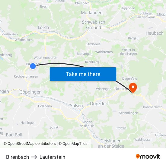 Birenbach to Lauterstein map