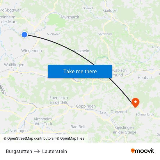 Burgstetten to Lauterstein map