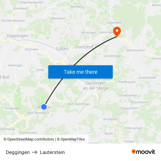 Deggingen to Lauterstein map