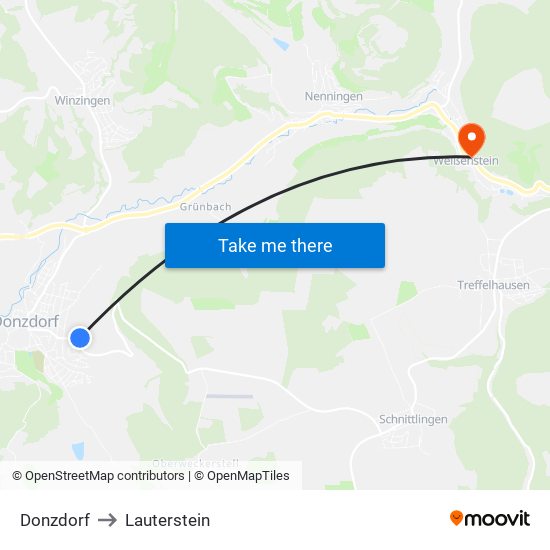 Donzdorf to Lauterstein map