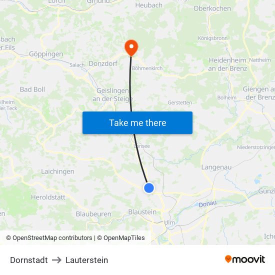 Dornstadt to Lauterstein map