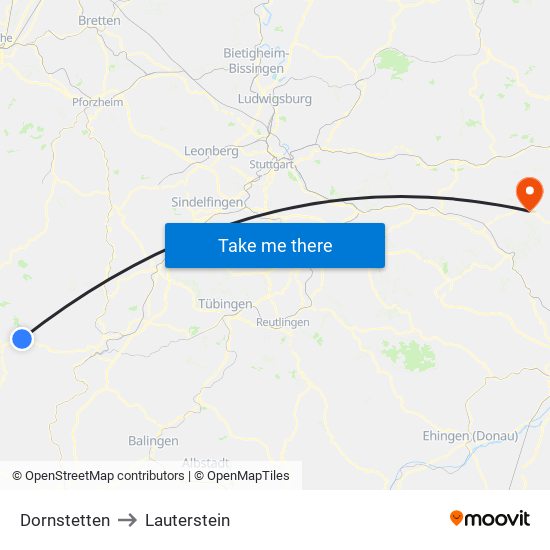 Dornstetten to Lauterstein map