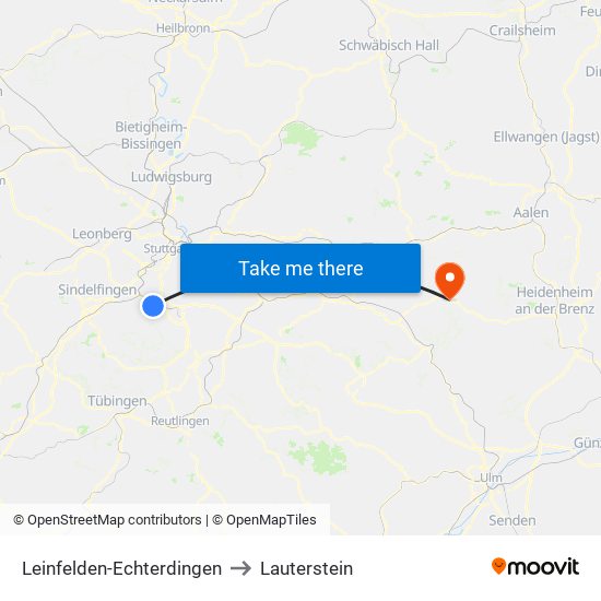 Leinfelden-Echterdingen to Lauterstein map