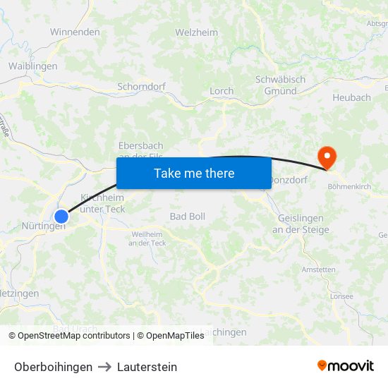 Oberboihingen to Lauterstein map