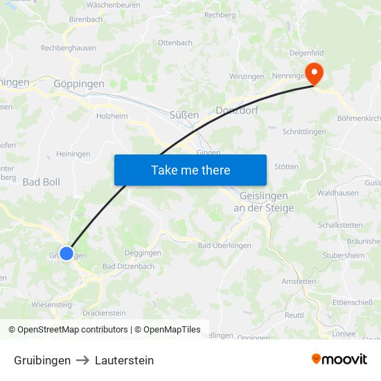 Gruibingen to Lauterstein map