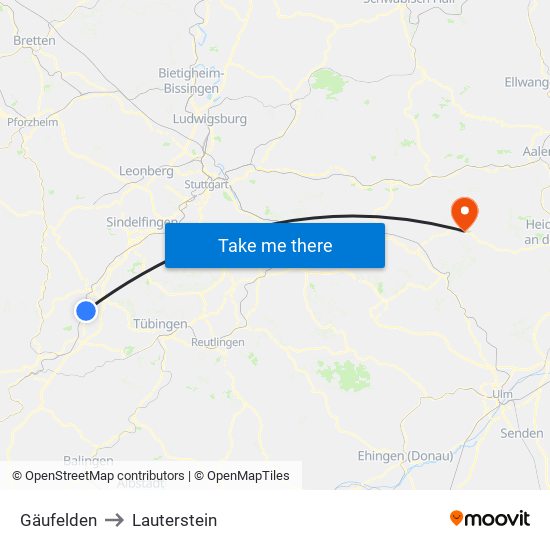 Gäufelden to Lauterstein map