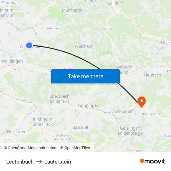 Leutenbach to Lauterstein map