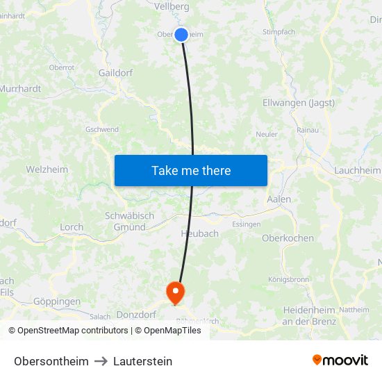 Obersontheim to Lauterstein map