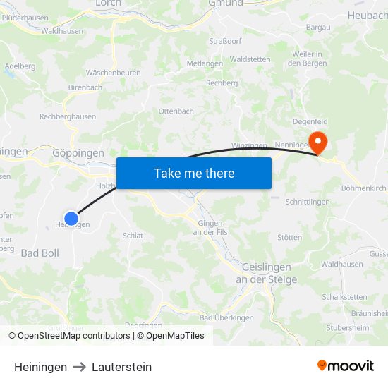 Heiningen to Lauterstein map